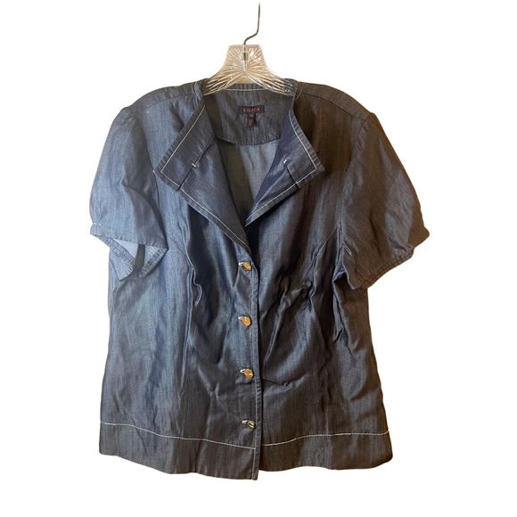 Escada Denim Like Button Front Notched Collar Short Sleeve Light Jacket 46 - Picture 1 of 8